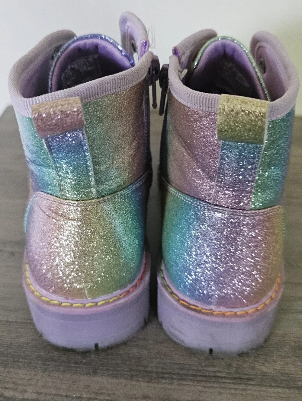 DREAM PAIRS Girls Glitter Combat Ankle Boots 3 Pastel Colorful Purple Rainbow